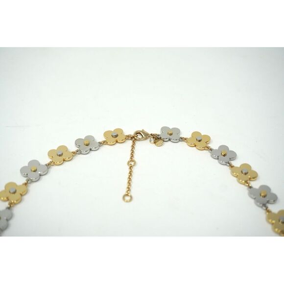 Ann Taylor Mixed Metal Clover Chain Necklace 16" Gold Tone Silver Tone - Picture 4 of 7